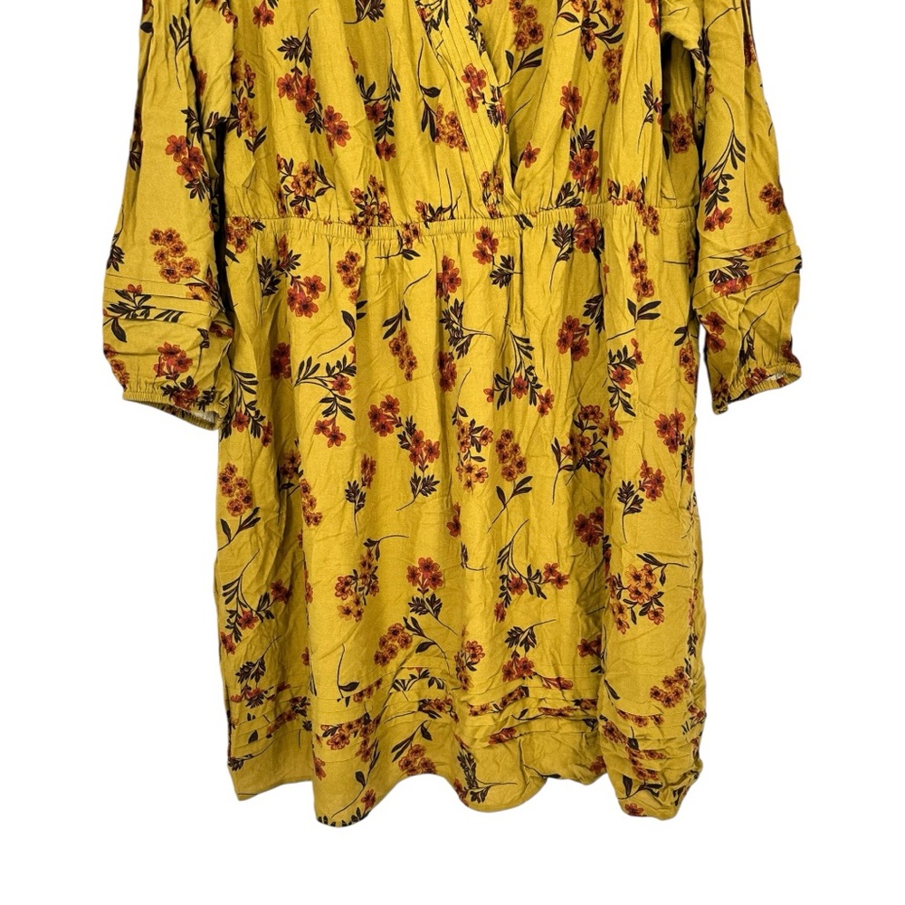 Daniel Rainn Mustard Floral Print Long Sleeve Dress size 2X NWT Surplice V Neck - Picture 3 of 12